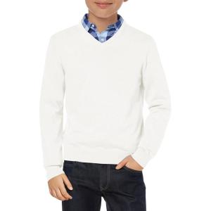 Haloumoning Boys School Uniform Sweater Kids Long Sleeve V Neck Pullover Fall Winter Clothes 5-14 Years(White)
