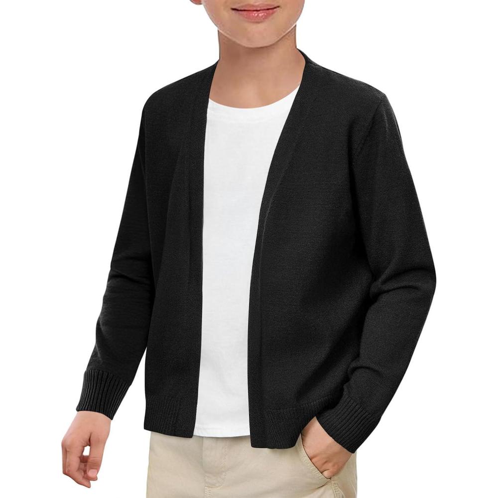 imageHaloumoning Boys School Uniform Cardigan Sweater Kids Knit Open Front Long Sleeve Outerwear 514 YearsBlack