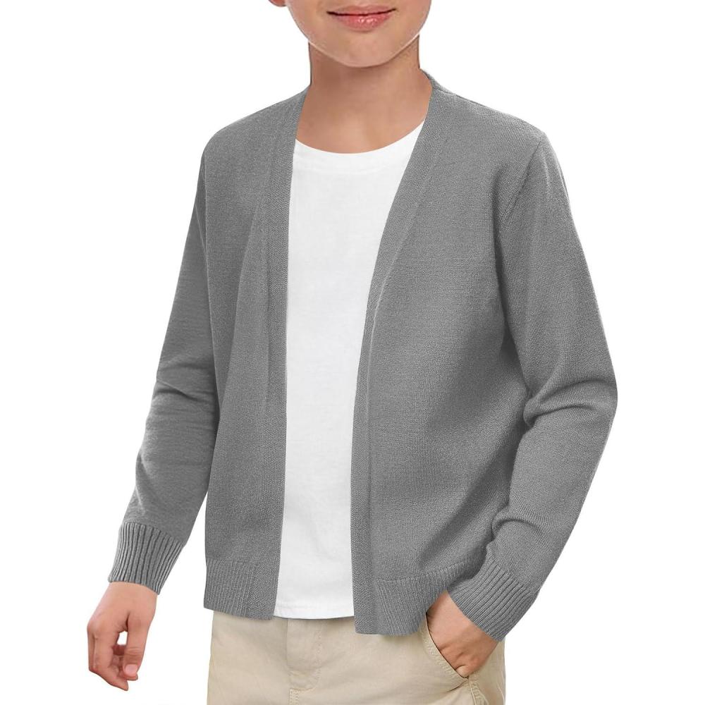 imageHaloumoning Boys School Uniform Cardigan Sweater Kids Knit Open Front Long Sleeve Outerwear 514 YearsGrey