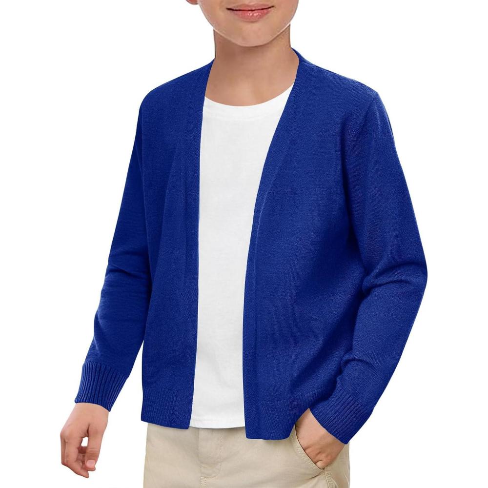 imageHaloumoning Boys School Uniform Cardigan Sweater Kids Knit Open Front Long Sleeve Outerwear 514 YearsNavy
