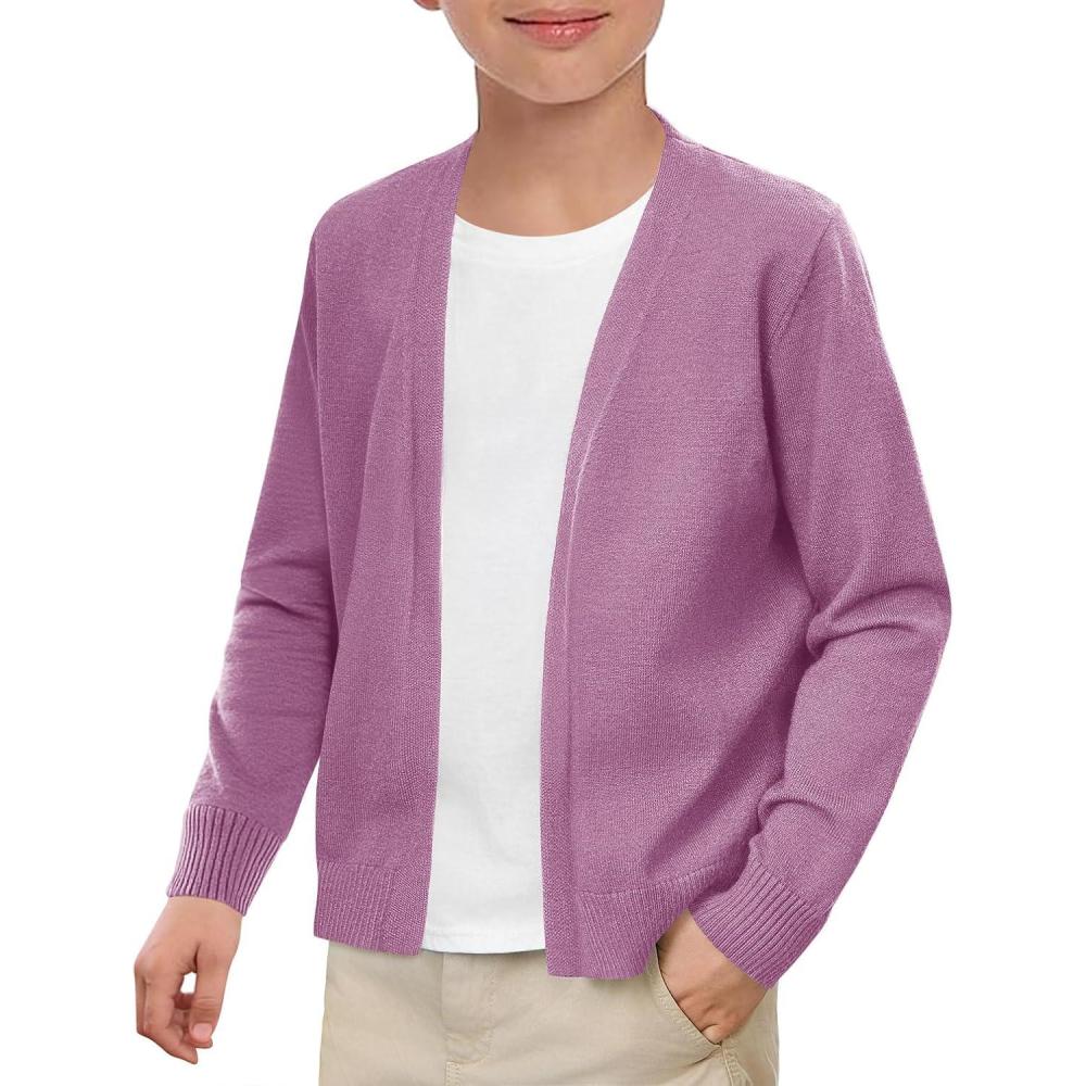 imageHaloumoning Boys School Uniform Cardigan Sweater Kids Knit Open Front Long Sleeve Outerwear 514 YearsPurple