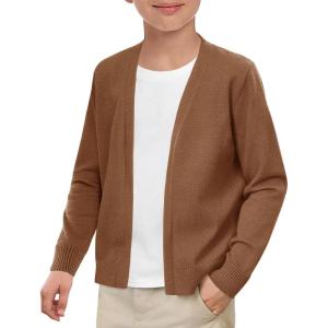 Haloumoning Boys School Uniform Cardigan Sweater Kids Knit Open Front Long Sleeve Outerwear 5-14 Years(Brown)