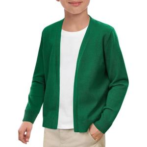 Haloumoning Boys School Uniform Cardigan Sweater Kids Knit Open Front Long Sleeve Outerwear 5-14 Years(Green)