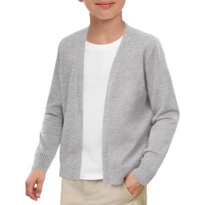 Haloumoning Boys School Uniform Cardigan Sweater Kids Knit Open Front Long Sleeve Outerwear 5-14 Years(Light Gray)