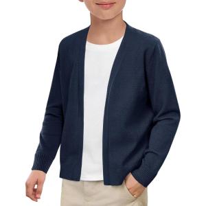 Haloumoning Boys School Uniform Cardigan Sweater Kids Knit Open Front Long Sleeve Outerwear 5-14 Years(Royal Blue)