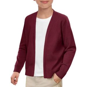 Haloumoning Boys School Uniform Cardigan Sweater Kids Knit Open Front Long Sleeve Outerwear 5-14 Years(Wine Red)