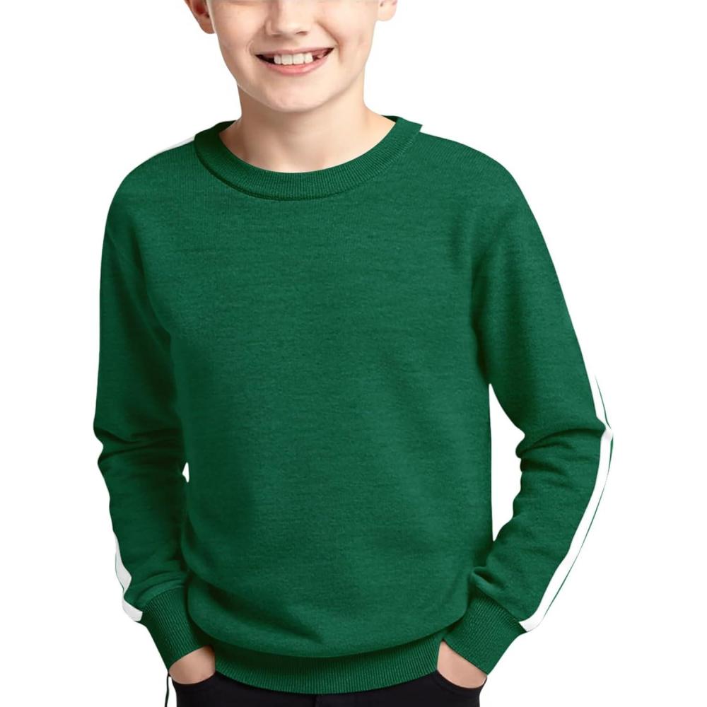 imageHaloumoning Boys Striped Long Sleeve Sweater Kids Fashion Crewneck Knit Pullover Fall Clothes 514YGreen