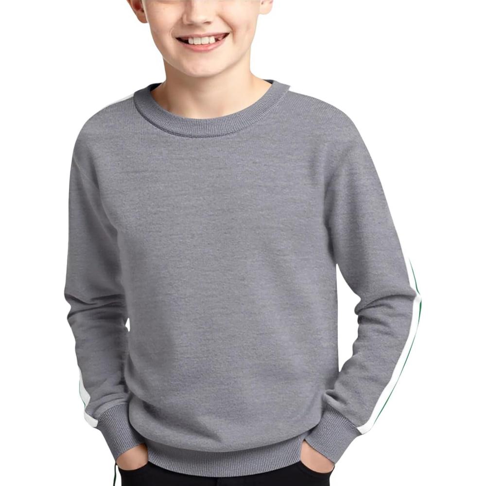 imageHaloumoning Boys Striped Long Sleeve Sweater Kids Fashion Crewneck Knit Pullover Fall Clothes 514YGrey