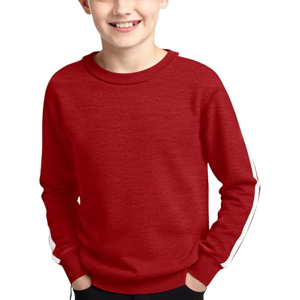 imageHaloumoning Boys Striped Long Sleeve Sweater Kids Fashion Crewneck Knit Pullover Fall Clothes 514YRed