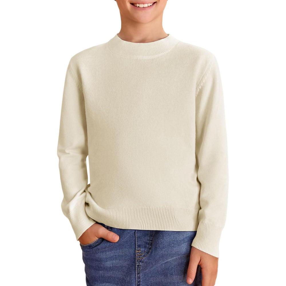 imageHaloumoning Boys Sweaters Kids Crewneck Long Sleeve Knit Pullover Sweater 514 YearsCream