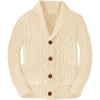 Boy’s Sweater Cardigan Button Down Shawl Collar Cable Knitted Outwear Long Sleeve Sweater Coats with Pockets(Apricot)