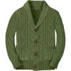 Boy’s Sweater Cardigan Button Down Shawl Collar Cable Knitted Outwear Long Sleeve Sweater Coats with Pockets(Army Green)