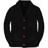 Boy’s Sweater Cardigan Button Down Shawl Collar Cable Knitted Outwear Long Sleeve Sweater Coats with Pockets(Black)