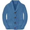 Boy’s Sweater Cardigan Button Down Shawl Collar Cable Knitted Outwear Long Sleeve Sweater Coats with Pockets(Blue)