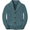 Boy’s Sweater Cardigan Button Down Shawl Collar Cable Knitted Outwear Long Sleeve Sweater Coats with Pockets(Bluish Gray)