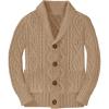 Boy’s Sweater Cardigan Button Down Shawl Collar Cable Knitted Outwear Long Sleeve Sweater Coats with Pockets(Camel)
