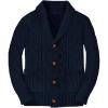 Boy’s Sweater Cardigan Button Down Shawl Collar Cable Knitted Outwear Long Sleeve Sweater Coats with Pockets(Dark Blue)