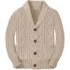 Boy’s Sweater Cardigan Button Down Shawl Collar Cable Knitted Outwear Long Sleeve Sweater Coats with Pockets(Khaki)