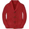 Boy’s Sweater Cardigan Button Down Shawl Collar Cable Knitted Outwear Long Sleeve Sweater Coats with Pockets(Red)