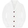 Boy’s Sweater Cardigan Button Down Shawl Collar Cable Knitted Outwear Long Sleeve Sweater Coats with Pockets(White)