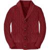 Boy’s Sweater Cardigan Button Down Shawl Collar Cable Knitted Outwear Long Sleeve Sweater Coats with Pockets(Wine Red)