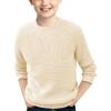 Haloumoning Boys Casual Pullover Sweaters Kids Chunky Crewneck Waffle Knit Jumper Tops 4-14 Years(Beige)
