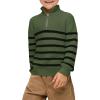 Haloumoning Boys Striped Quarter Zip Sweater Kids Fashion Long Sleeve Knit Pullover Sweaters Tops 5-14 Years(Army Green)