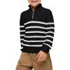 Haloumoning Boys Striped Quarter Zip Sweater Kids Fashion Long Sleeve Knit Pullover Sweaters Tops 5-14 Years(Black)