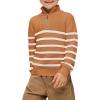 Haloumoning Boys Striped Quarter Zip Sweater Kids Fashion Long Sleeve Knit Pullover Sweaters Tops 5-14 Years(Brown)