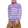 Haloumoning Boys Striped Quarter Zip Sweater Kids Fashion Long Sleeve Knit Pullover Sweaters Tops 5-14 Years(Purple)