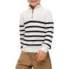 Haloumoning Boys Striped Quarter Zip Sweater Kids Fashion Long Sleeve Knit Pullover Sweaters Tops 5-14 Years(White)