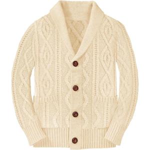 Boy’s Sweater Cardigan Button Down Shawl Collar Cable Knitted Outwear Long Sleeve Sweater Coats with Pockets(Apricot)