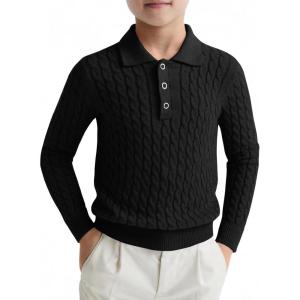 Haloumoning Boys Cable Knit Polo Shirt Kids Long Sleeve Sweater Fall Fashion Clothes 5-14 Years(Black)
