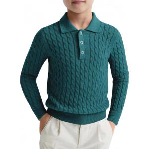 Haloumoning Boys Cable Knit Polo Shirt Kids Long Sleeve Sweater Fall Fashion Clothes 5-14 Years(Green)