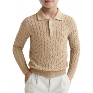 Haloumoning Boys Cable Knit Polo Shirt Kids Long Sleeve Sweater Fall Fashion Clothes 5-14 Years(Khaki)