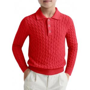 Haloumoning Boys Cable Knit Polo Shirt Kids Long Sleeve Sweater Fall Fashion Clothes 5-14 Years(Red)
