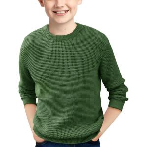 Haloumoning Boys Casual Pullover Sweaters Kids Chunky Crewneck Waffle Knit Jumper Tops 4-14 Years(Army Green)