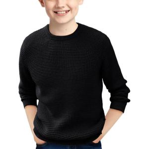 Haloumoning Boys Casual Pullover Sweaters Kids Chunky Crewneck Waffle Knit Jumper Tops 4-14 Years(Black)