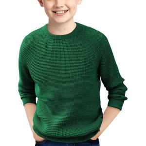 Haloumoning Boys Casual Pullover Sweaters Kids Chunky Crewneck Waffle Knit Jumper Tops 4-14 Years(Blackish Green)