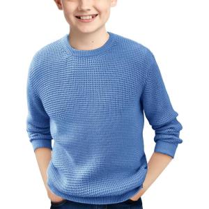 Haloumoning Boys Casual Pullover Sweaters Kids Chunky Crewneck Waffle Knit Jumper Tops 4-14 Years(Blue)