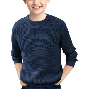 Haloumoning Boys Casual Pullover Sweaters Kids Chunky Crewneck Waffle Knit Jumper Tops 4-14 Years(Navy)