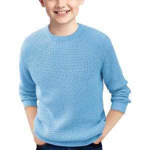 Haloumoning Boys Casual Pullover Sweaters Kids Chunky Crewneck Waffle Knit Jumper Tops 4-14 Years(Sky Blue)