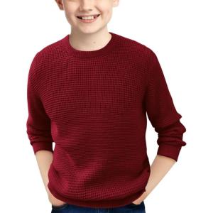 Haloumoning Boys Casual Pullover Sweaters Kids Chunky Crewneck Waffle Knit Jumper Tops 4-14 Years(Wine Red)
