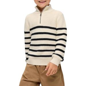 Haloumoning Boys Striped Quarter Zip Sweater Kids Fashion Long Sleeve Knit Pullover Sweaters Tops 5-14 Years(Apricot)