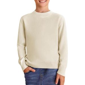 Haloumoning Boys Sweaters Kids Crewneck Long Sleeve Knit Pullover Sweater 5-14 Years(Cream)