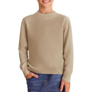 Haloumoning Boys Sweaters Kids Crewneck Long Sleeve Knit Pullover Sweater 5-14 Years(Khaki)