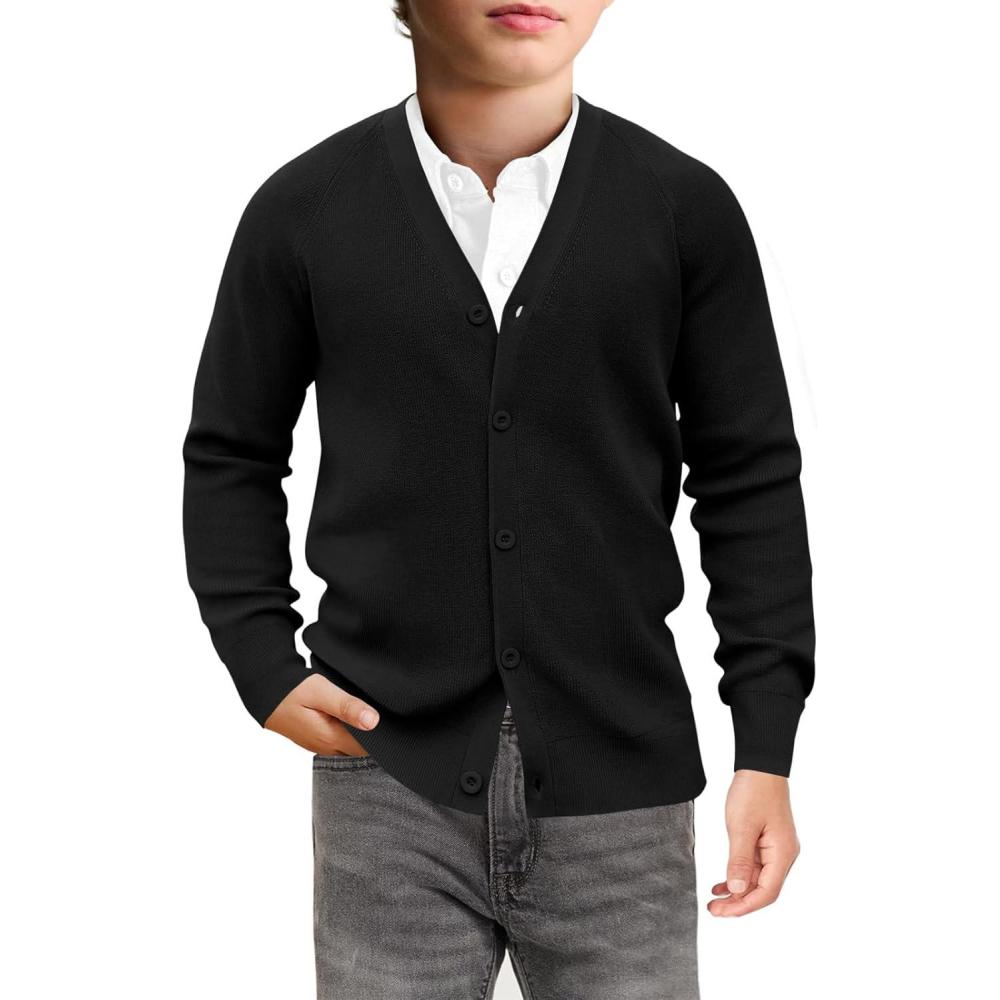 imageHaloumoning Boys Cardigan Sweater Kids Casual V Neck Button Down Uniform Sweaters 514 YearsBlack