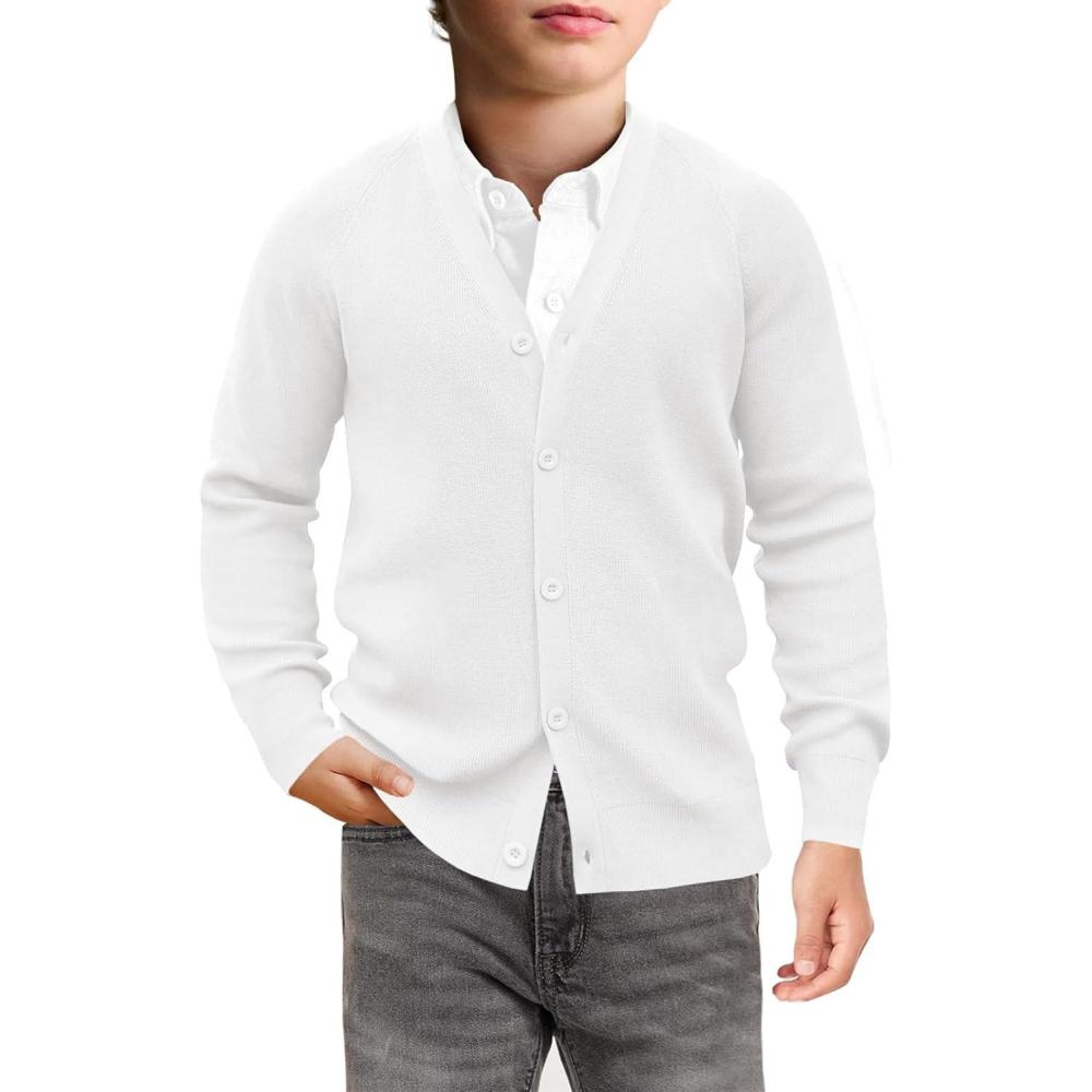 imageHaloumoning Boys Cardigan Sweater Kids Casual V Neck Button Down Uniform Sweaters 514 YearsWhite