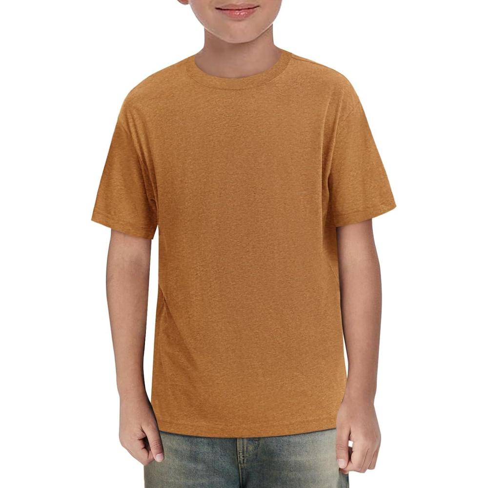 imageHaloumoning Boys Short Sleeve Shirts Kids Summer Crewneck TShirts Casual Tops Tees 514 YearsBrown