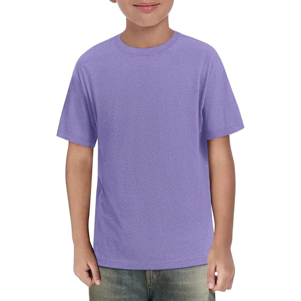 imageHaloumoning Boys Short Sleeve Shirts Kids Summer Crewneck TShirts Casual Tops Tees 514 YearsLight Purple